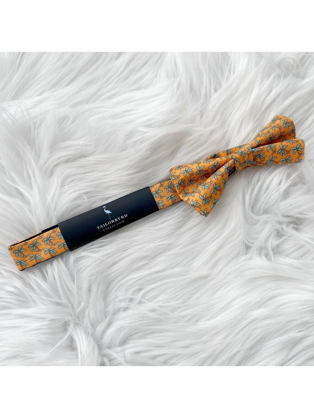 NWT Tailorbyrd Collection - Orange palm tree print silk adjustable bow tie